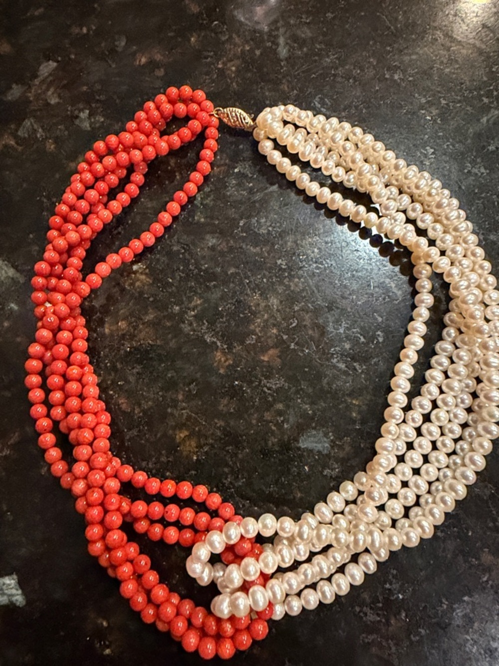 Red and Pearl Multi-Strand Twist Necklace - Women Jewelry